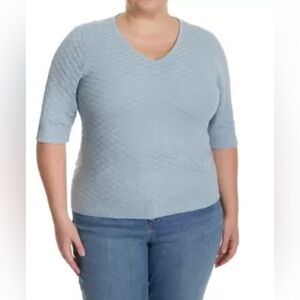 Ella Moss Light Blue V-Neck Textured Sweater Sz XXL